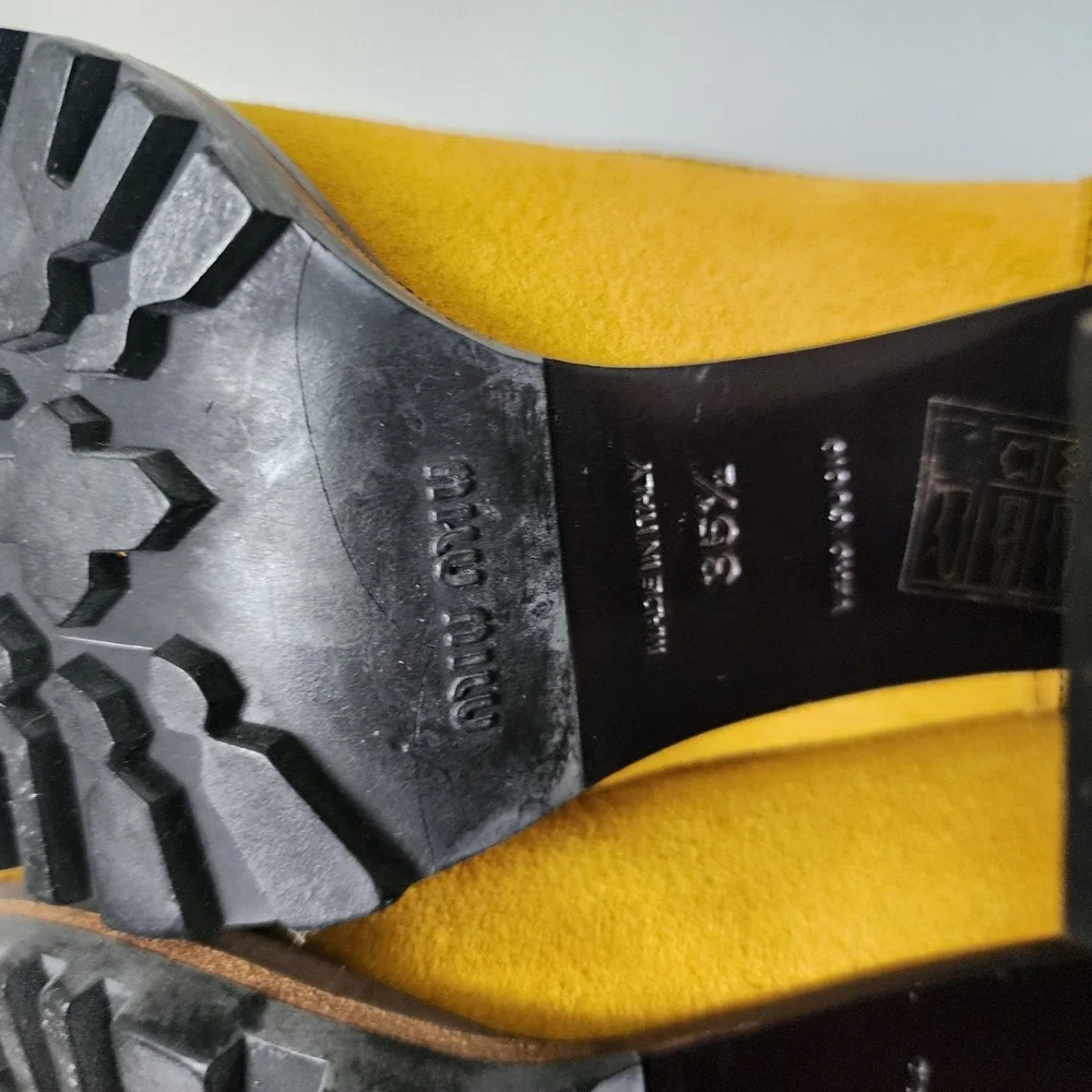 Miu Miu Mustard Yellow Suede Ankle Bootie Combat US 5.5 EU 35.5 Y2K Whimsigoth